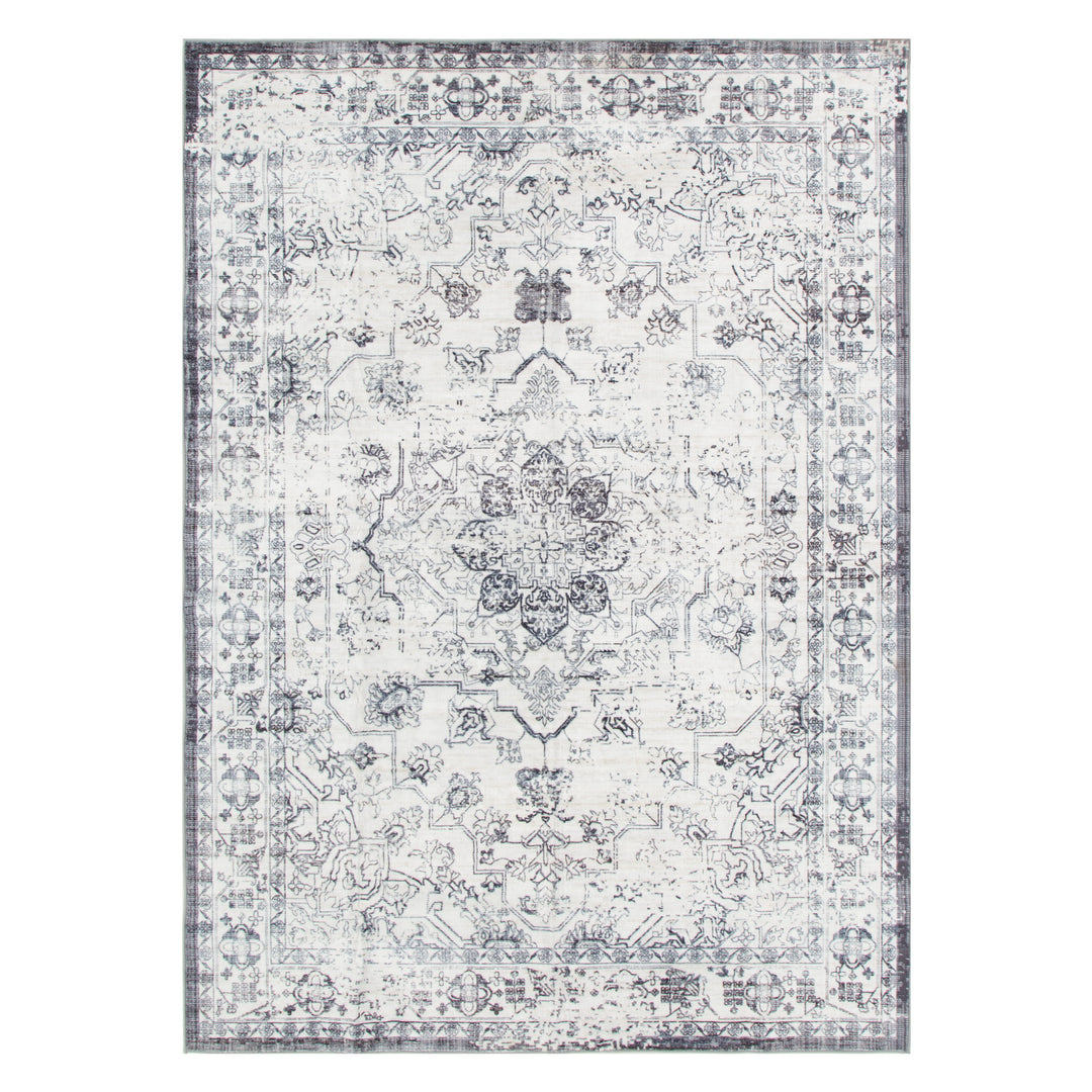 Washwell Blue Distressed Medallion Machine Washable Rug - WASH007 - New Arrival