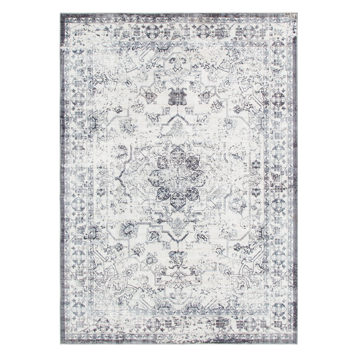 Washwell Blue Distressed Medallion Machine Washable Rug - WASH007 - New Arrival