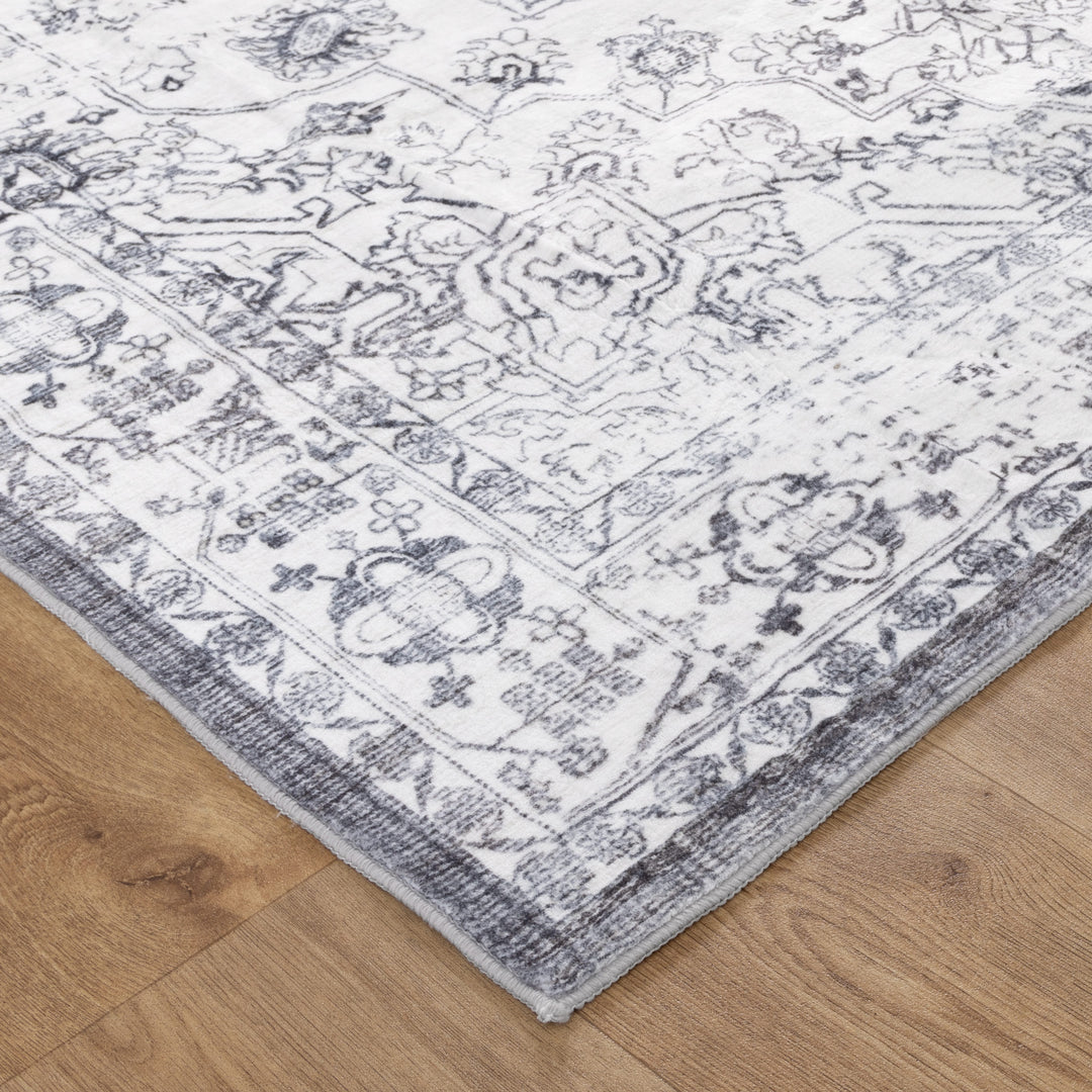 Washwell Blue Distressed Medallion Machine Washable Rug - WASH007 - New Arrival