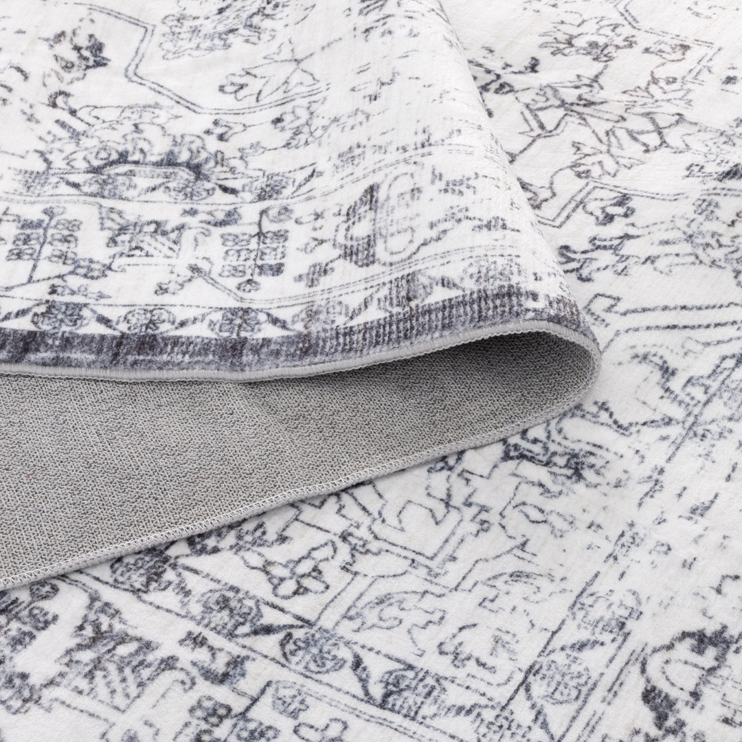 Washwell Blue Distressed Medallion Machine Washable Rug - WASH007 - New Arrival