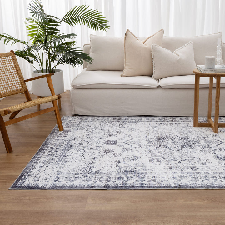 Washwell Blue Distressed Medallion Machine Washable Rug - WASH007 - New Arrival