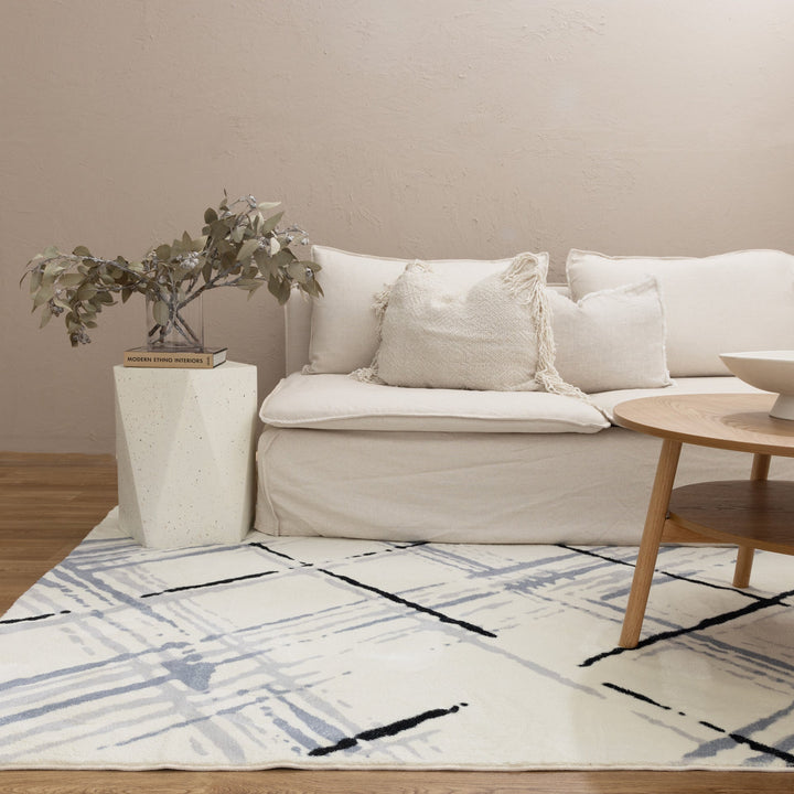 Cloud Geo Cream Blue Washable Rug - FAIR04