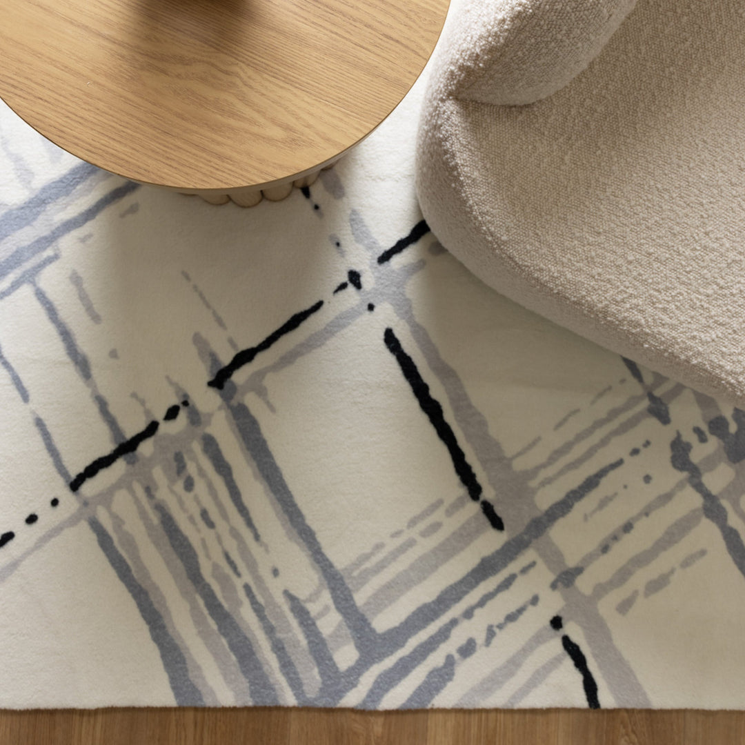 Cloud Geo Cream Blue Washable Rug - FAIR04