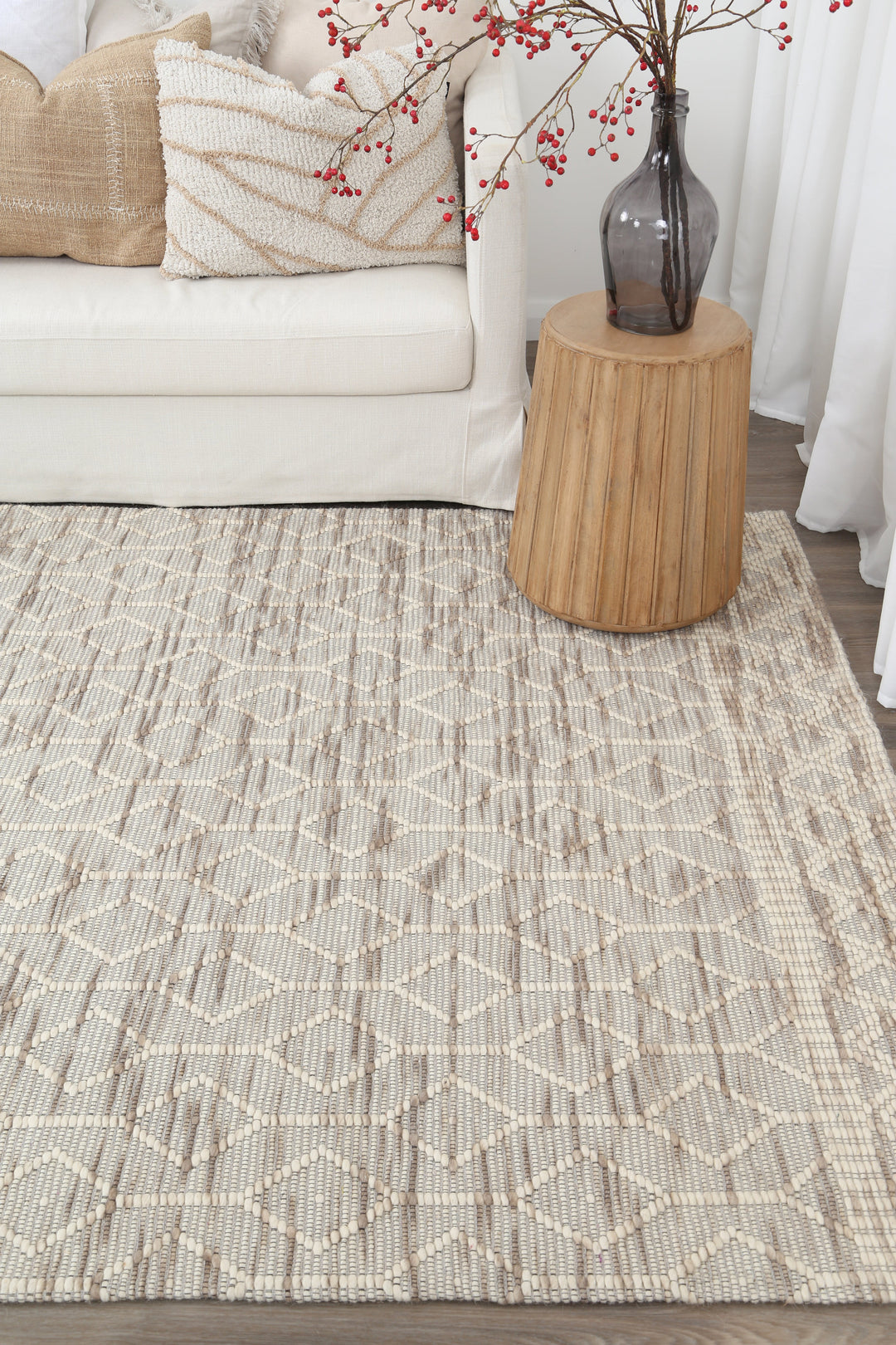 Copacabana Lattice Beige Wool Rug - 2BEIG