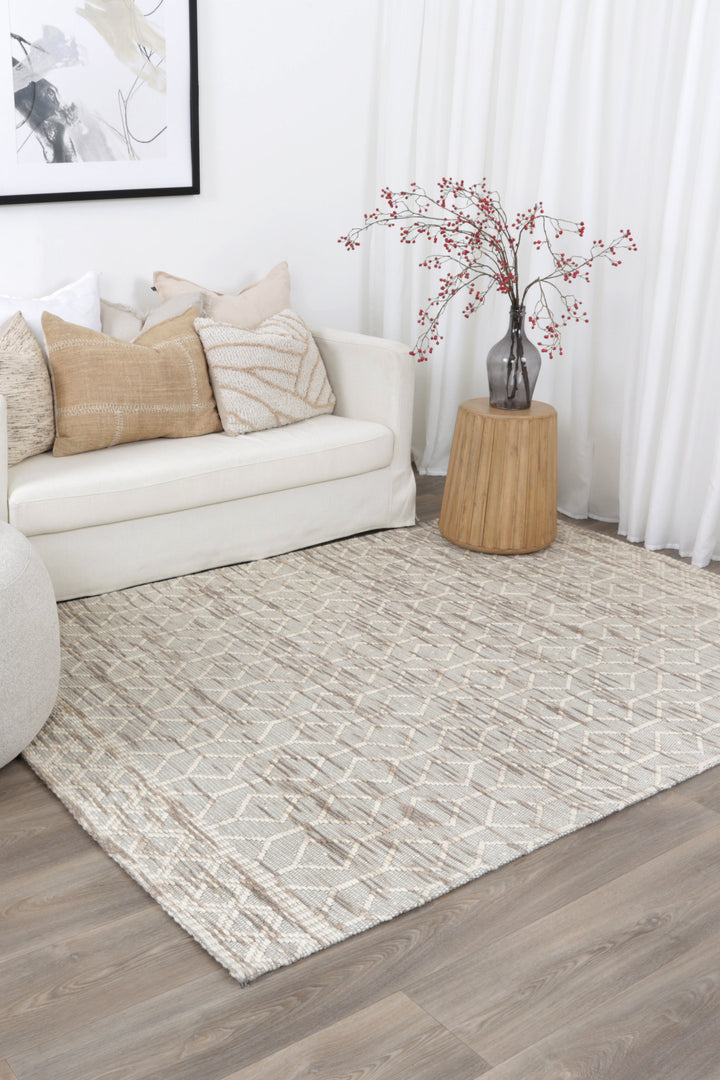 Copacabana Lattice Beige Wool Rug - 2BEIG