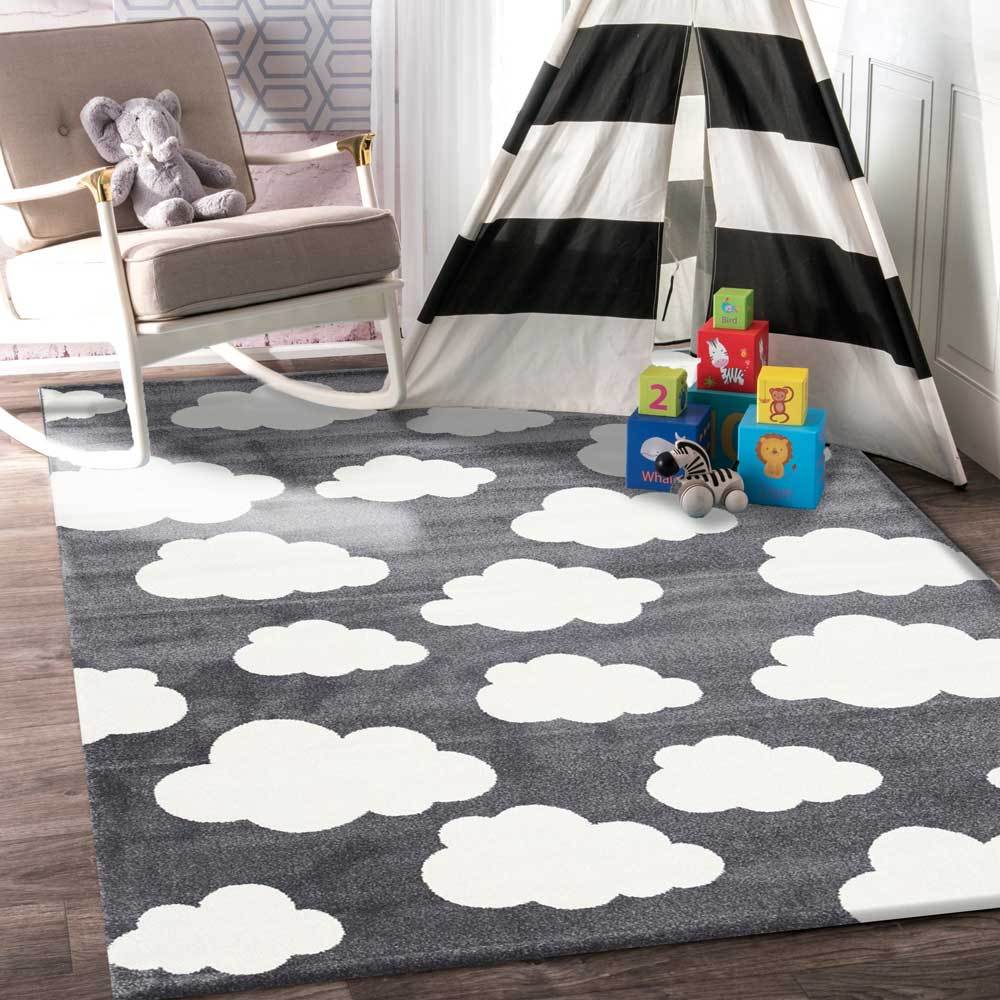 Piccolo Dark Grey and White Cloud Kids Rug - 1592 495