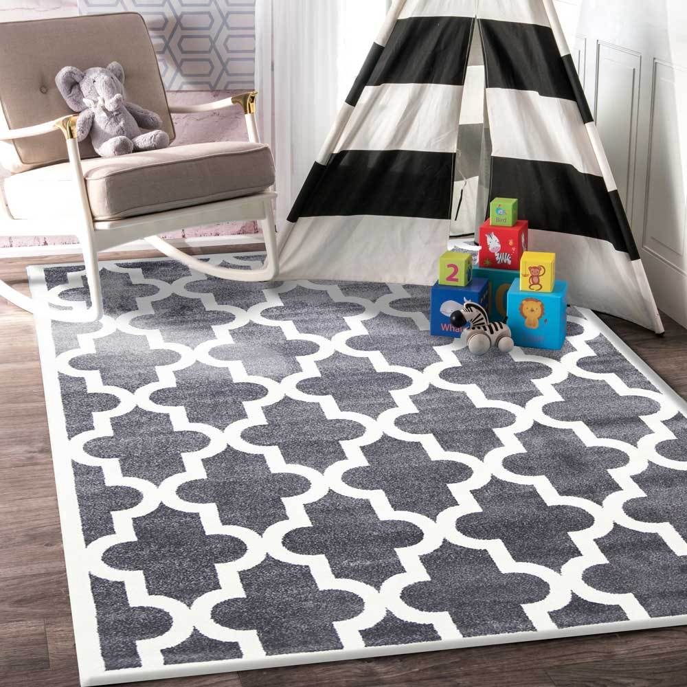 Piccolo Grey and White Lattice Pattern Kids Rug - 2051 895