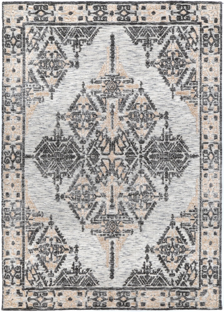 Amritsar Beas Charcoal & Beige Cotton Blend Rug - 3CBEI
