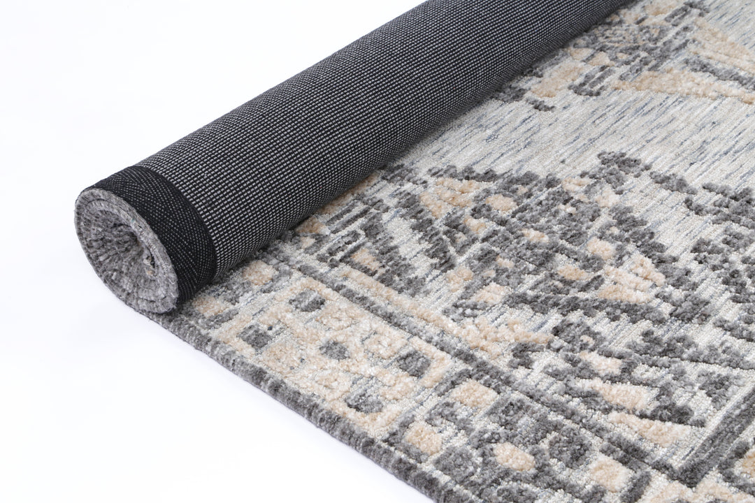 Amritsar Beas Charcoal & Beige Cotton Blend Rug - 3CBEI
