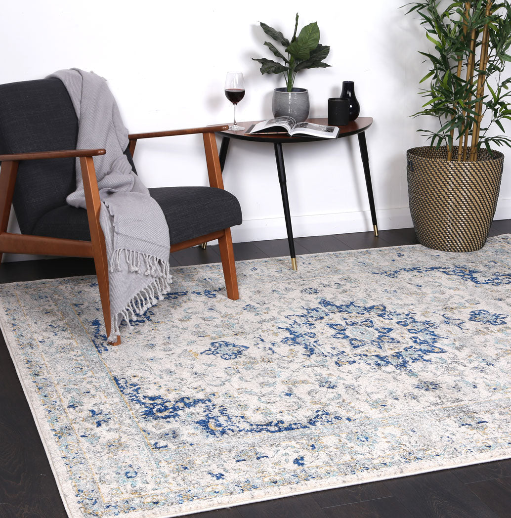 Delicate Magnificance Ivory and Blue Rug - DELI13