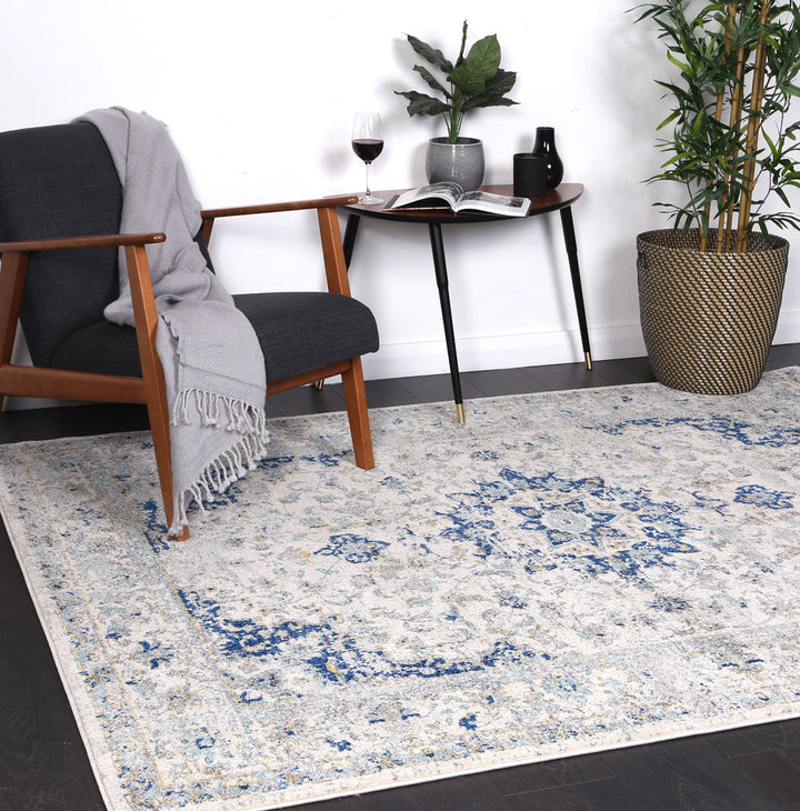 Delicate Magnificance Ivory and Blue Rug - DELI13
