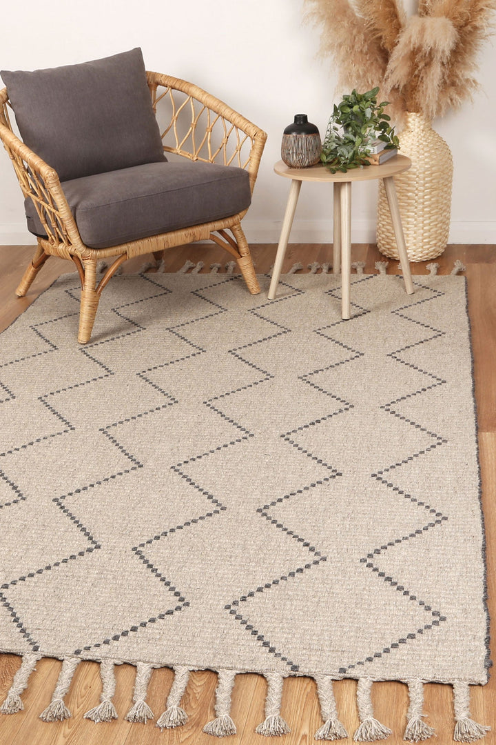 Goa Zig-Zag Wool Blend Ash Rug - D2ASH