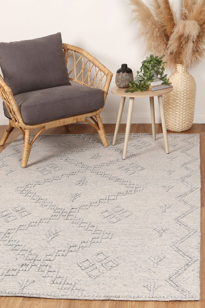 Goa Aztec Wool Blend Grey Rug -  (No Tassel) - D5GRE