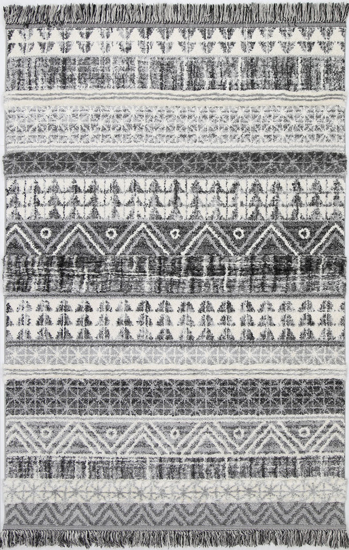Kaza Tribal Lines Cream Anthracite Rug - 9010A GREY