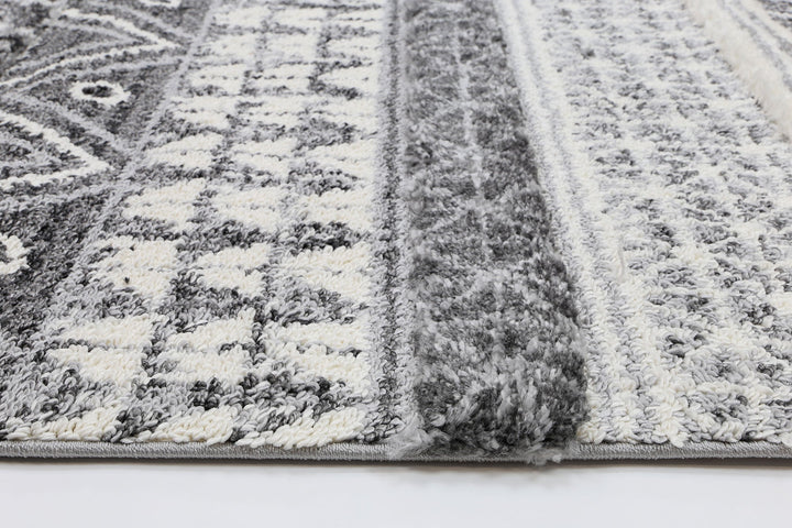 Kaza Tribal Lines Cream Anthracite Rug - 9010A GREY