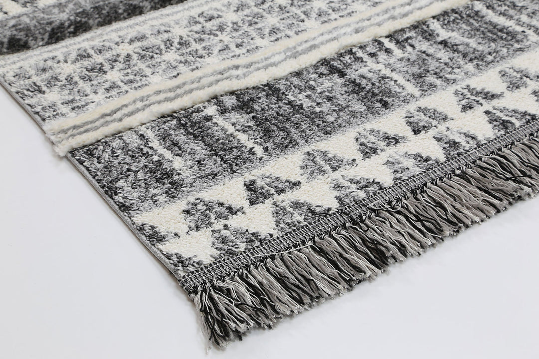 Kaza Tribal Lines Cream Anthracite Rug - 9010A GREY