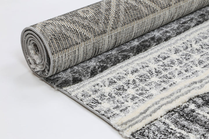 Kaza Tribal Lines Cream Anthracite Rug - 9010A GREY