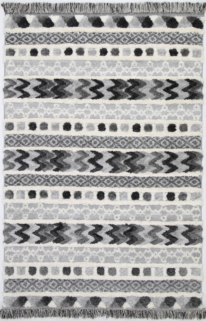 Kaza Tribal Carved Cream Anthracite Rug - 9025A GREY