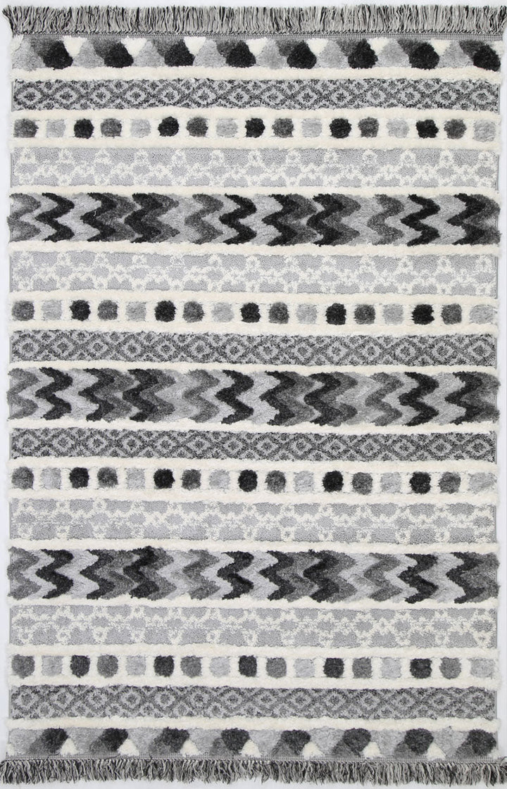 Kaza Tribal Carved Cream Anthracite Rug - 9025A GREY