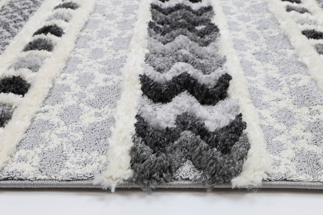 Kaza Tribal Carved Cream Anthracite Rug - 9025A GREY