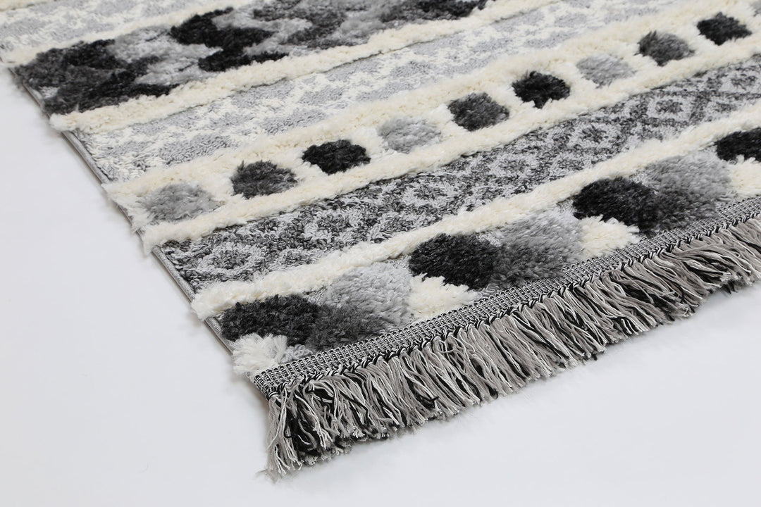 Kaza Tribal Carved Cream Anthracite Rug - 9025A GREY