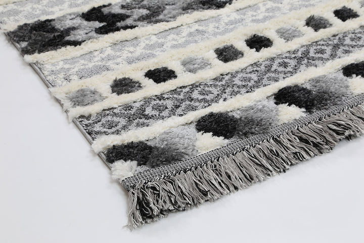Kaza Tribal Carved Cream Anthracite Rug - 9025A GREY