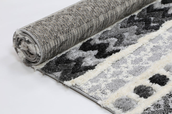 Kaza Tribal Carved Cream Anthracite Rug - 9025A GREY