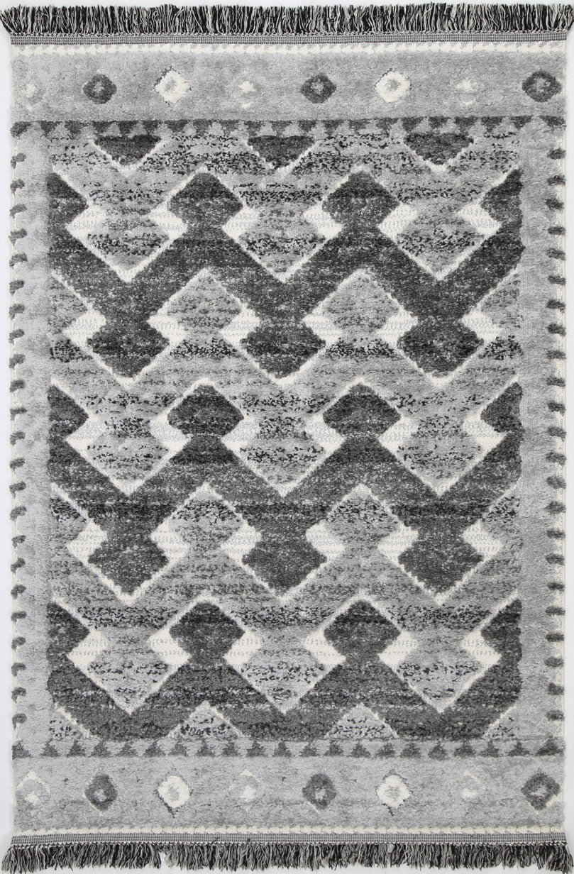 Kaza Tribal Carved Lines Cream Anthracite Rug - 9027B CREA