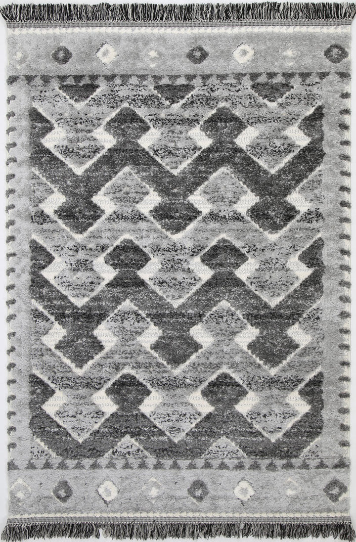 Kaza Tribal Carved Lines Cream Anthracite Rug - 9027B CREA