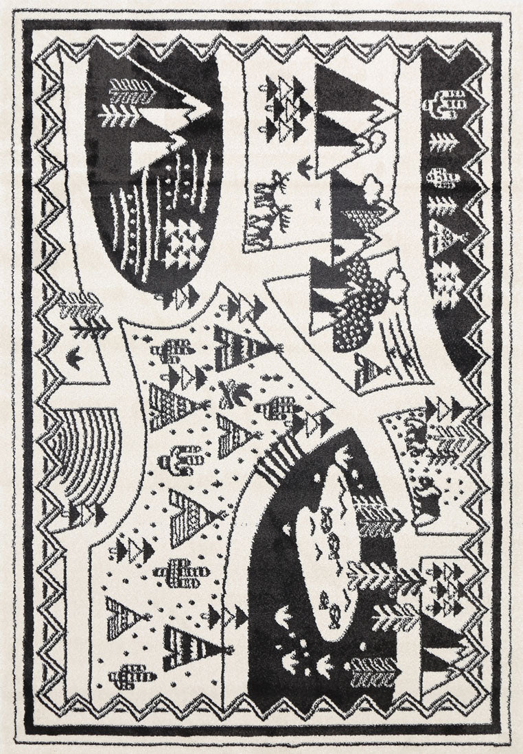 Piccolo Black and White Kids Camping Adventure Kids Rug - 15925 960