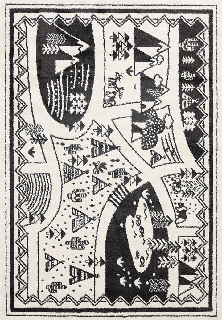 Piccolo Black and White Kids Camping Adventure Kids Rug - 15925 960