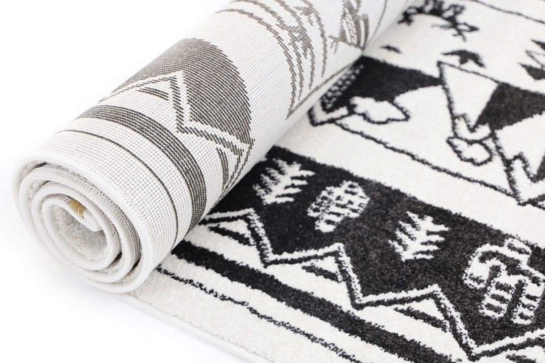 Piccolo Black and White Kids Camping Adventure Kids Rug - 15925 960