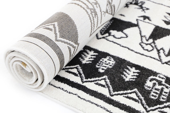 Piccolo Black and White Kids Camping Adventure Kids Rug - 15925 960