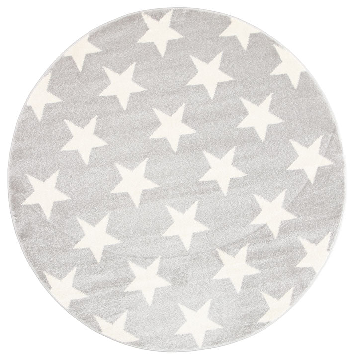 Piccolo Charcoal and White Stars Kids Round Rug - 1592795