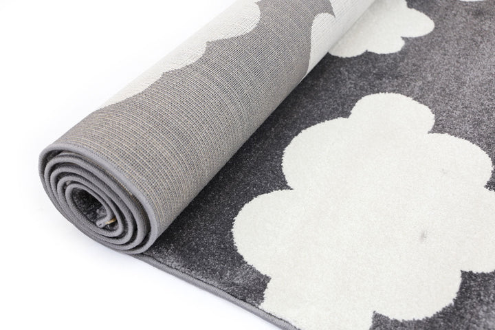 Piccolo Dark Grey and White Cloud Kids Rug - 1592 495