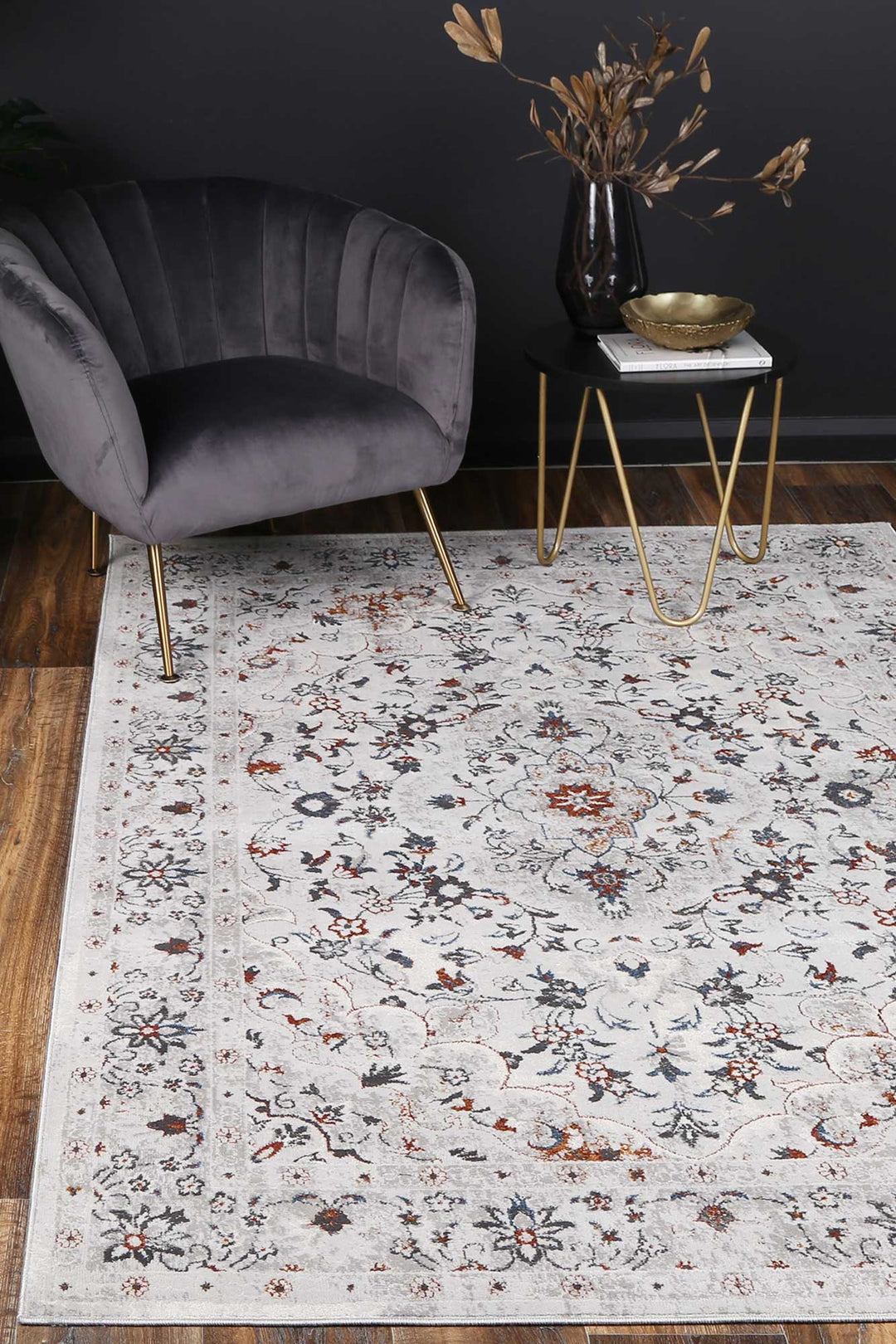 Porto Ava Ivory & Red Traditional Rug - 01