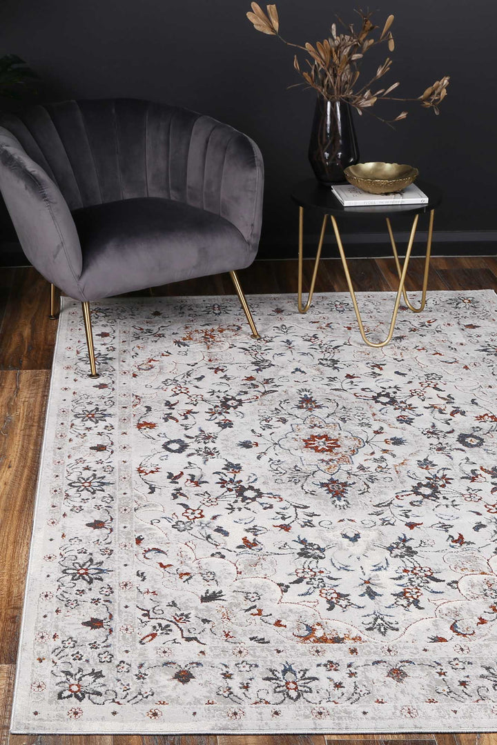 Porto Ava Ivory & Red Traditional Rug - 01