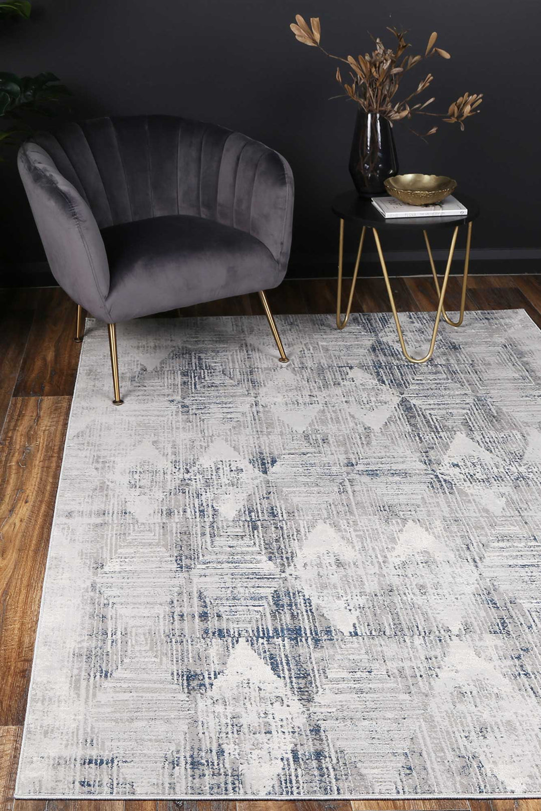 Porto Harlequinn Grey & Blue Geometric Rug - 16