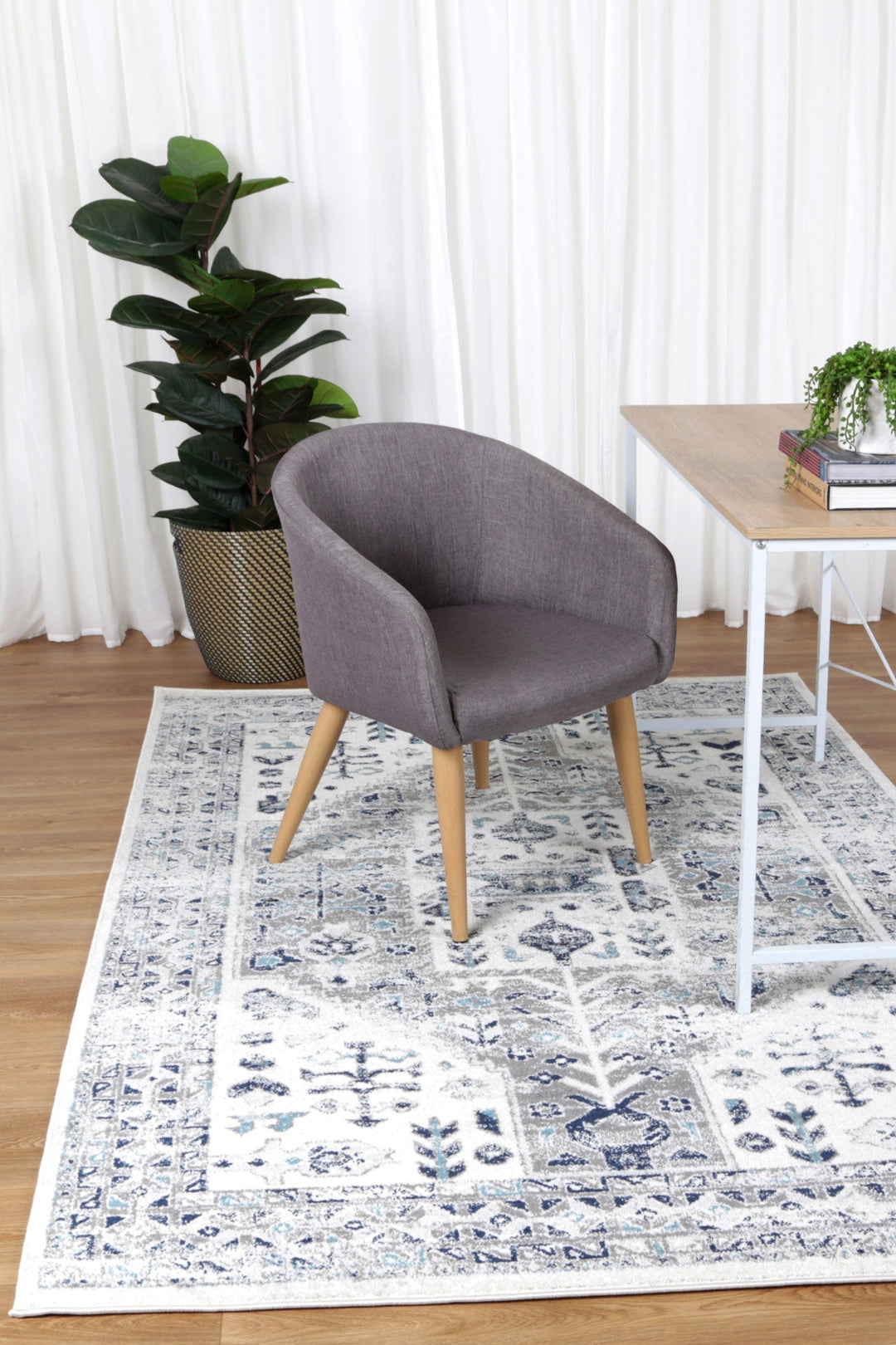 Provence Nimes Bue & Grey Traditional Rug - 014