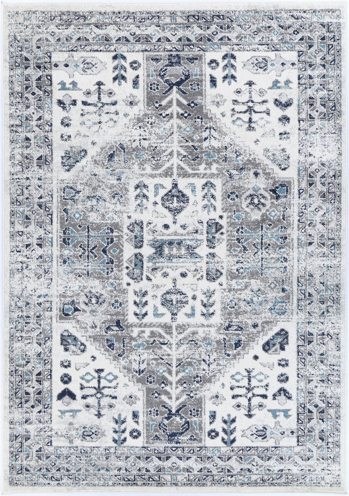 Provence Nimes Bue & Grey Traditional Rug - 014