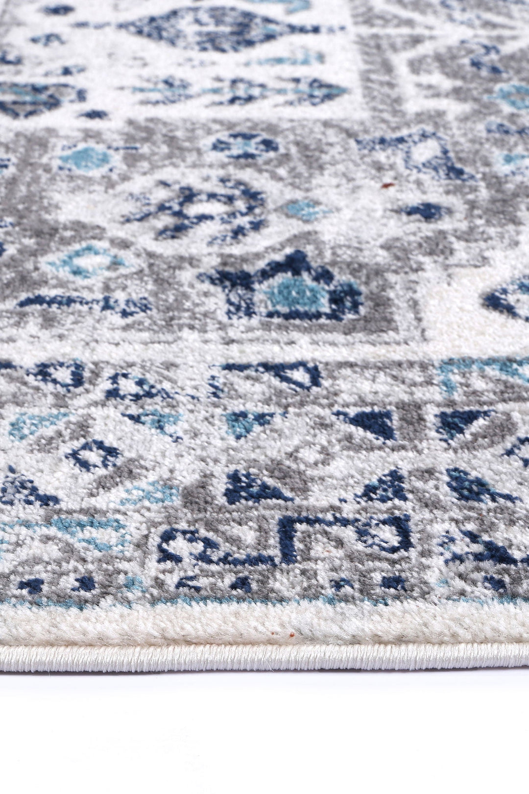 Provence Nimes Bue & Grey Traditional Rug - 014