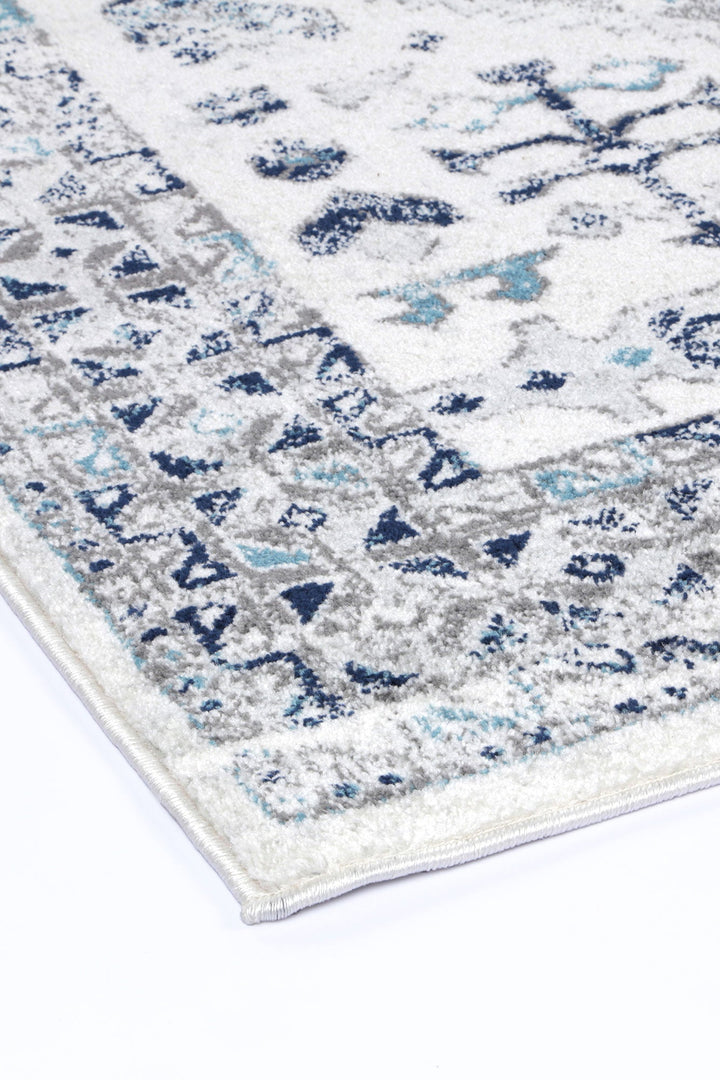 Provence Nimes Bue & Grey Traditional Rug - 014
