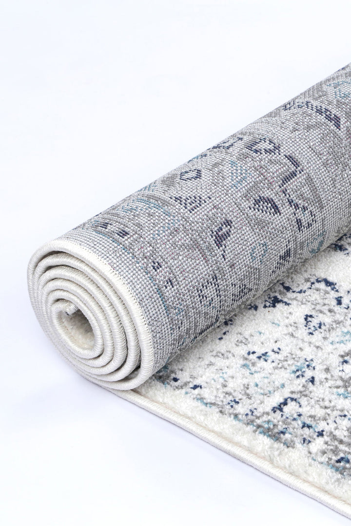 Provence Nimes Bue & Grey Traditional Rug - 014