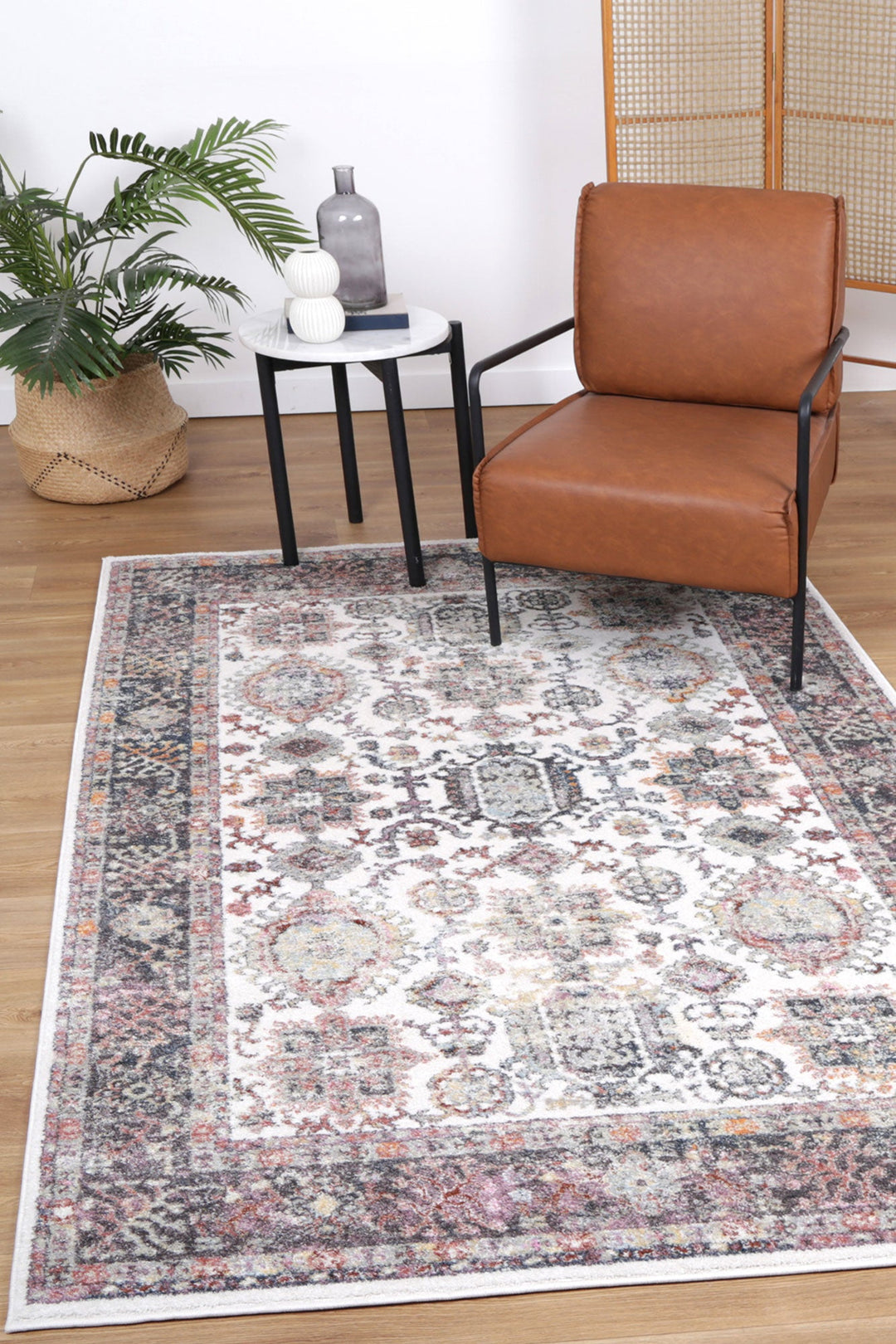 Santa Fe Camino Border Cream Rug - Sant05
