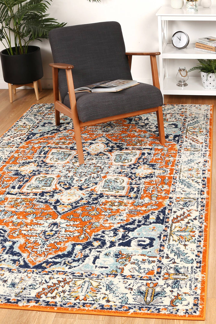 Sicily Messina Orange & Blue Transitonal Rug - 12