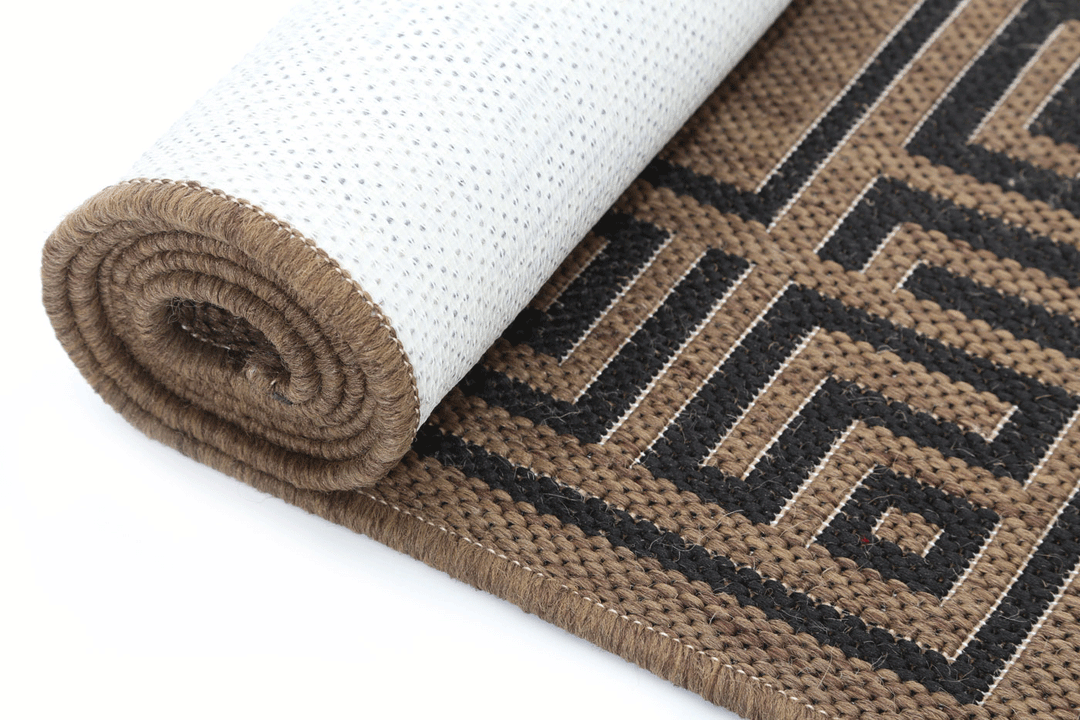 Sisalo Brown Beige Bordered Patterned Rug - 1628/991-X