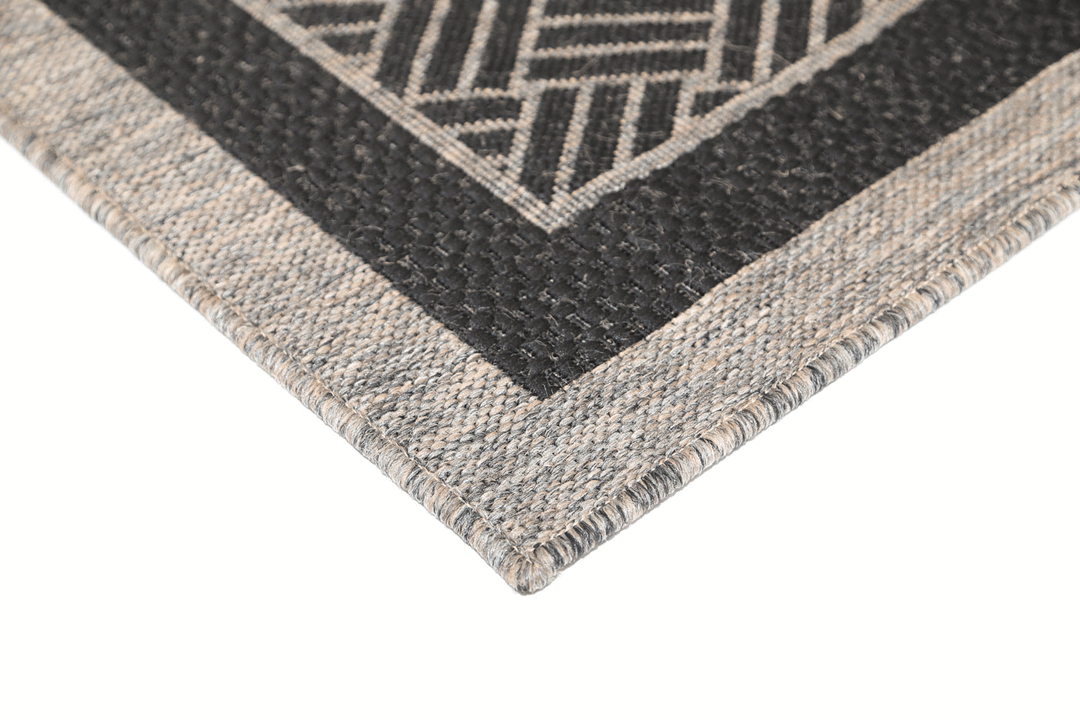Sisalo Grey Geometric Ikat Bordered Rug - 1828/J48-K