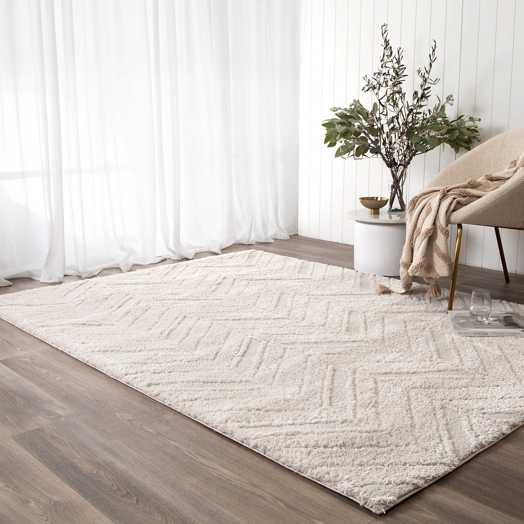 Tender Chevron Beige Shag Rug - TEN01 BEIGE