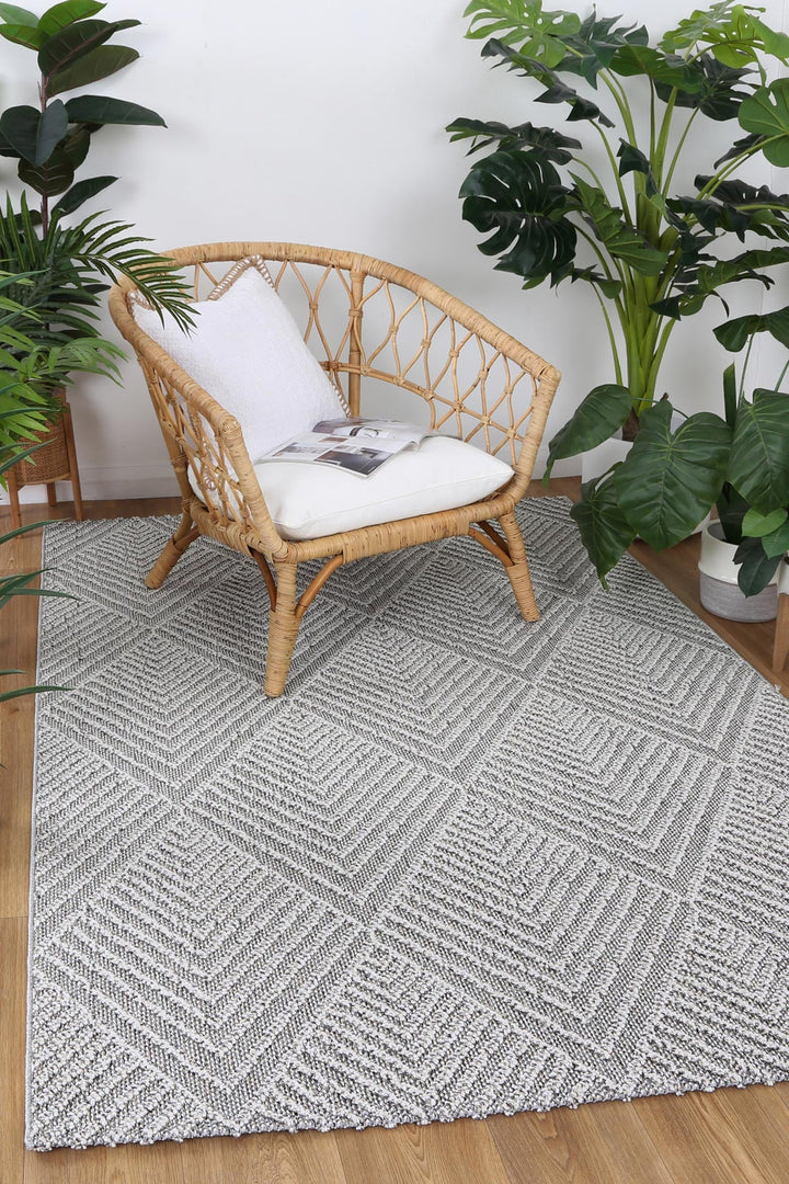 Vanuatu Kini Grey Geometric Flatweave Rug - 07
