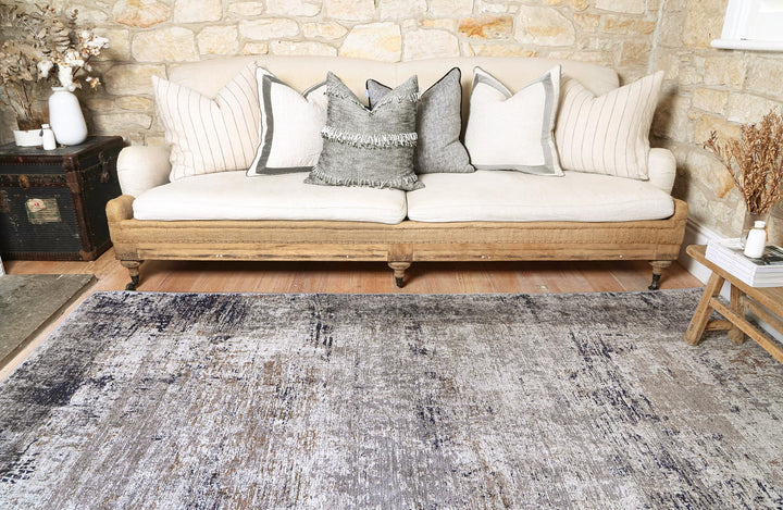 Vintage Crown Anne Echo Blue & Grey Distressed Vintage Rug